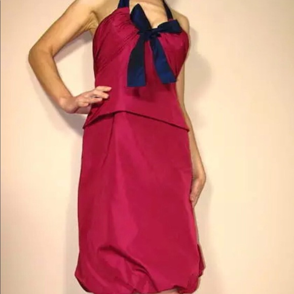 MaxMara Magenta Corset Midi Dress Halter Bow Y2K Vintage New - Picture 2 of 4